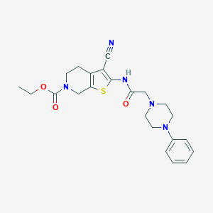 molecular formula C23H27N5O3S B496869 ethyl 3-cyano-2-{[(4-phenyl-1-piperazinyl)acetyl]amino}-4,7-dihydrothieno[2,3-c]pyridine-6(5H)-carboxylate 
