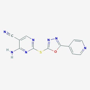 molecular formula C12H7N7OS B496873 4-Amino-2-{[5-(4-pyridinyl)-1,3,4-oxadiazol-2-yl]sulfanyl}-5-pyrimidinecarbonitrile 