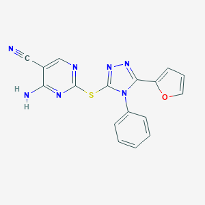 molecular formula C17H11N7OS B496874 4-amino-2-{[5-(2-furyl)-4-phenyl-4H-1,2,4-triazol-3-yl]sulfanyl}-5-pyrimidinecarbonitrile 