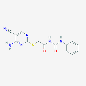 molecular formula C14H12N6O2S B496875 N-{[(4-amino-5-cyano-2-pyrimidinyl)sulfanyl]acetyl}-N'-phenylurea 