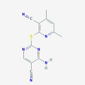 molecular formula C13H10N6S B496876 4-Amino-2-[(3-cyano-4,6-dimethyl-2-pyridinyl)sulfanyl]-5-pyrimidinecarbonitrile 