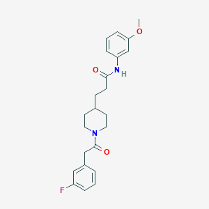 molecular formula C23H27FN2O3 B4968762 3-{1-[(3-fluorophenyl)acetyl]-4-piperidinyl}-N-(3-methoxyphenyl)propanamide 