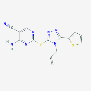molecular formula C14H11N7S2 B496878 2-{[4-allyl-5-(2-thienyl)-4H-1,2,4-triazol-3-yl]sulfanyl}-4-amino-5-pyrimidinecarbonitrile 