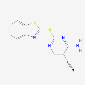 molecular formula C12H7N5S2 B496881 4-Amino-2-(1,3-benzothiazol-2-ylsulfanyl)-5-pyrimidinecarbonitrile 