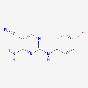molecular formula C11H8FN5 B496882 4-Amino-2-(4-fluoroanilino)-5-pyrimidinecarbonitrile 