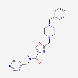 molecular formula C22H26N6O2 B4968940 2-[(4-benzyl-1-piperazinyl)methyl]-N-methyl-N-(4-pyrimidinylmethyl)-1,3-oxazole-4-carboxamide 