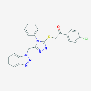 molecular formula C23H17ClN6OS B496901 2-{[5-(1H-benzotriazol-1-ylmethyl)-4-phenyl-4H-1,2,4-triazol-3-yl]sulfanyl}-1-(4-chlorophenyl)ethanone 