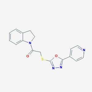 molecular formula C17H14N4O2S B496911 1-(Indolin-1-yl)-2-((5-(pyridin-4-yl)-1,3,4-oxadiazol-2-yl)thio)ethanone CAS No. 723259-00-5
