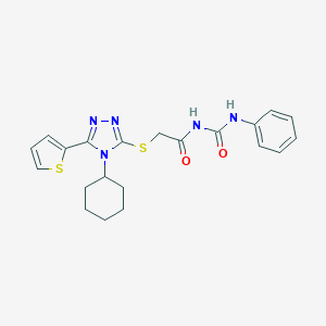 molecular formula C21H23N5O2S2 B496913 N-({[4-cyclohexyl-5-(2-thienyl)-4H-1,2,4-triazol-3-yl]sulfanyl}acetyl)-N'-phenylurea 