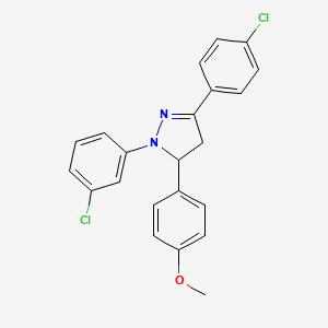 molecular formula C22H18Cl2N2O B4969144 1-(3-chlorophenyl)-3-(4-chlorophenyl)-5-(4-methoxyphenyl)-4,5-dihydro-1H-pyrazole 