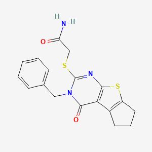 molecular formula C18H17N3O2S2 B4969155 2-[(3-benzyl-4-oxo-3,5,6,7-tetrahydro-4H-cyclopenta[4,5]thieno[2,3-d]pyrimidin-2-yl)thio]acetamide 