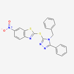 molecular formula C22H15N5O2S2 B4969213 2-[(4-benzyl-5-phenyl-4H-1,2,4-triazol-3-yl)thio]-6-nitro-1,3-benzothiazole 