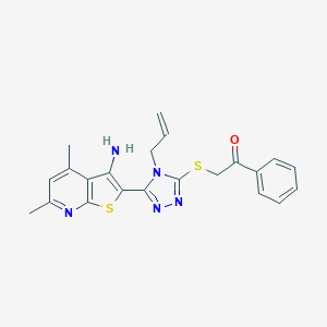 molecular formula C22H21N5OS2 B496926 2-{[4-allyl-5-(3-amino-4,6-dimethylthieno[2,3-b]pyridin-2-yl)-4H-1,2,4-triazol-3-yl]sulfanyl}-1-phenylethanone 