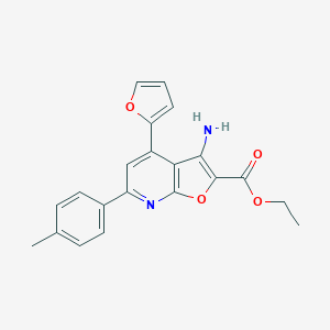 molecular formula C21H18N2O4 B496932 Ethyl 3-amino-4-(furan-2-yl)-6-(4-methylphenyl)furo[2,3-b]pyridine-2-carboxylate 