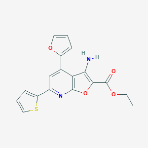 molecular formula C18H14N2O4S B496934 Ethyl 3-amino-4-(2-furyl)-6-(2-thienyl)furo[2,3-b]pyridine-2-carboxylate 
