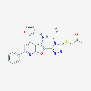 molecular formula C25H21N5O3S B496941 1-({4-allyl-5-[3-amino-4-(2-furyl)-6-phenylfuro[2,3-b]pyridin-2-yl]-4H-1,2,4-triazol-3-yl}sulfanyl)acetone 