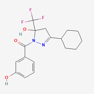 molecular formula C17H19F3N2O3 B4969459 3-cyclohexyl-1-(3-hydroxybenzoyl)-5-(trifluoromethyl)-4,5-dihydro-1H-pyrazol-5-ol 