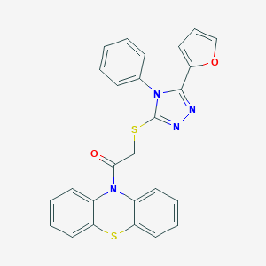 molecular formula C26H18N4O2S2 B496946 10-({[5-(2-furyl)-4-phenyl-4H-1,2,4-triazol-3-yl]sulfanyl}acetyl)-10H-phenothiazine 