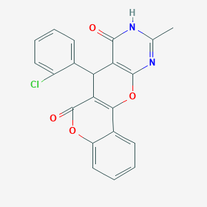 molecular formula C21H13ClN2O4 B496952 7-(2-chlorophenyl)-10-methyl-7,9-dihydro-6H,8H-chromeno[3',4':5,6]pyrano[2,3-d]pyrimidine-6,8-dione 