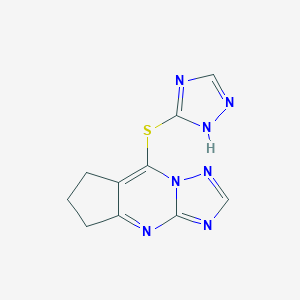 molecular formula C10H9N7S B496958 6,7-dihydro-5H-cyclopenta[d][1,2,4]triazolo[1,5-a]pyrimidin-8-yl 4H-1,2,4-triazol-3-yl sulfide 