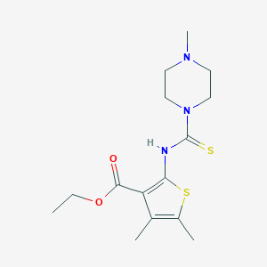 molecular formula C15H23N3O2S2 B496961 Ethyl 4,5-dimethyl-2-{[(4-methyl-1-piperazinyl)carbothioyl]amino}-3-thiophenecarboxylate 