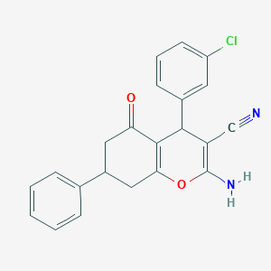 2-amino-4-(3-chlorophenyl)-5-oxo-7-phenyl-5,6,7,8-tetrahydro-4H-chromene-3-carbonitrile