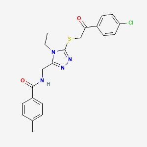molecular formula C21H21ClN4O2S B4969898 N-[(5-{[2-(4-chlorophenyl)-2-oxoethyl]thio}-4-ethyl-4H-1,2,4-triazol-3-yl)methyl]-4-methylbenzamide 