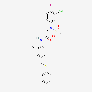 molecular formula C23H22ClFN2O3S2 B4969957 N~2~-(3-chloro-4-fluorophenyl)-N~1~-{2-methyl-4-[(phenylthio)methyl]phenyl}-N~2~-(methylsulfonyl)glycinamide 