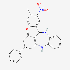 molecular formula C26H23N3O3 B4969998 11-(4-methyl-3-nitrophenyl)-3-phenyl-2,3,4,5,10,11-hexahydro-1H-dibenzo[b,e][1,4]diazepin-1-one 
