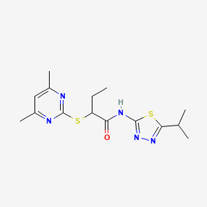 molecular formula C15H21N5OS2 B4970006 2-[(4,6-dimethyl-2-pyrimidinyl)thio]-N-(5-isopropyl-1,3,4-thiadiazol-2-yl)butanamide 