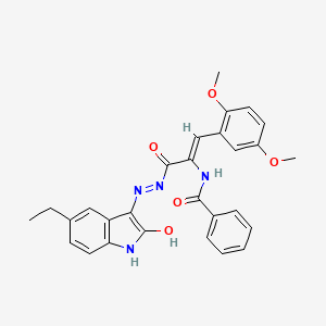 molecular formula C28H26N4O5 B4970067 N-(2-(2,5-dimethoxyphenyl)-1-{[2-(5-ethyl-2-oxo-1,2-dihydro-3H-indol-3-ylidene)hydrazino]carbonyl}vinyl)benzamide 