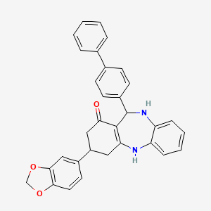 molecular formula C32H26N2O3 B4970130 3-(1,3-benzodioxol-5-yl)-11-(4-biphenylyl)-2,3,4,5,10,11-hexahydro-1H-dibenzo[b,e][1,4]diazepin-1-one 