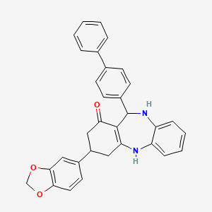 3-(1,3-benzodioxol-5-yl)-11-(biphenyl-4-yl)-2,3,4,5,10,11-hexahydro-1H-dibenzo[b,e][1,4]diazepin-1-one