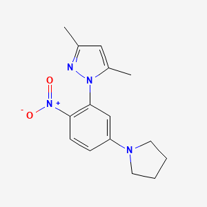 molecular formula C15H18N4O2 B4970147 3,5-dimethyl-1-[2-nitro-5-(1-pyrrolidinyl)phenyl]-1H-pyrazole 