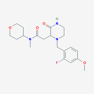 molecular formula C20H28FN3O4 B4970216 2-[1-(2-fluoro-4-methoxybenzyl)-3-oxo-2-piperazinyl]-N-methyl-N-(tetrahydro-2H-pyran-4-yl)acetamide 