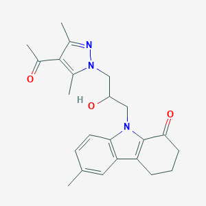 molecular formula C23H27N3O3 B497023 9-[3-(4-乙酰-3,5-二甲基-1-吡唑基)-2-羟基丙基]-6-甲基-3,4-二氢-2H-咔唑-1-酮 
