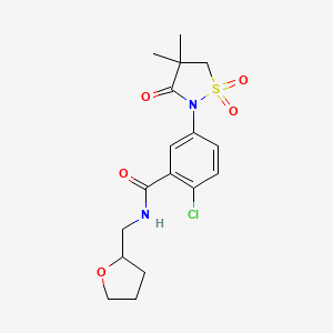 molecular formula C17H21ClN2O5S B4970545 2-chloro-5-(4,4-dimethyl-1,1-dioxido-3-oxo-2-isothiazolidinyl)-N-(tetrahydro-2-furanylmethyl)benzamide 