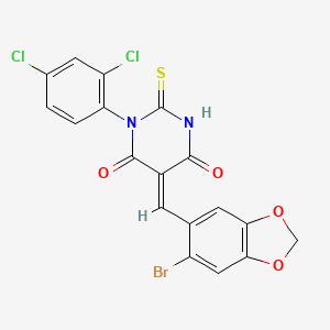 molecular formula C18H9BrCl2N2O4S B4970611 5-[(6-bromo-1,3-benzodioxol-5-yl)methylene]-1-(2,4-dichlorophenyl)-2-thioxodihydro-4,6(1H,5H)-pyrimidinedione 