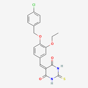 molecular formula C20H17ClN2O4S B4970641 5-{4-[(4-chlorobenzyl)oxy]-3-ethoxybenzylidene}-2-thioxodihydro-4,6(1H,5H)-pyrimidinedione 