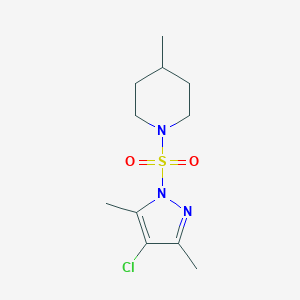 molecular formula C11H18ClN3O2S B497068 1-[(4-chloro-3,5-dimethyl-1H-pyrazol-1-yl)sulfonyl]-4-methylpiperidine CAS No. 890603-16-4