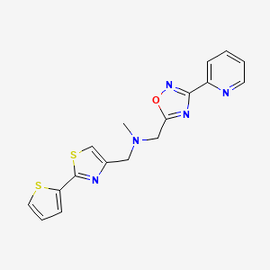 molecular formula C17H15N5OS2 B4970709 N-methyl-1-[3-(2-pyridinyl)-1,2,4-oxadiazol-5-yl]-N-{[2-(2-thienyl)-1,3-thiazol-4-yl]methyl}methanamine 