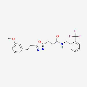 molecular formula C22H22F3N3O3 B4970823 3-{5-[2-(3-methoxyphenyl)ethyl]-1,3,4-oxadiazol-2-yl}-N-[2-(trifluoromethyl)benzyl]propanamide 