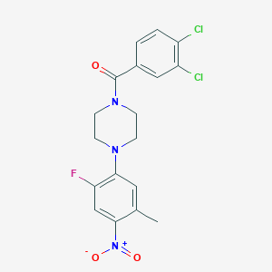 molecular formula C18H16Cl2FN3O3 B4971076 1-(3,4-dichlorobenzoyl)-4-(2-fluoro-5-methyl-4-nitrophenyl)piperazine 