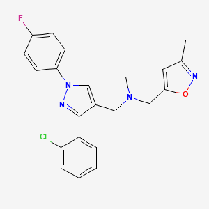 molecular formula C22H20ClFN4O B4971133 1-[3-(2-chlorophenyl)-1-(4-fluorophenyl)-1H-pyrazol-4-yl]-N-methyl-N-[(3-methyl-5-isoxazolyl)methyl]methanamine 