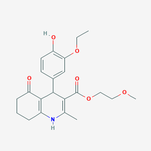 molecular formula C22H27NO6 B4971213 2-methoxyethyl 4-(3-ethoxy-4-hydroxyphenyl)-2-methyl-5-oxo-1,4,5,6,7,8-hexahydro-3-quinolinecarboxylate 