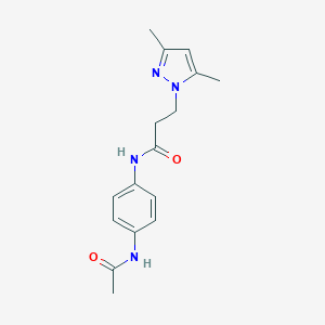 molecular formula C16H20N4O2 B497129 N-[4-(acetylamino)phenyl]-3-(3,5-dimethyl-1H-pyrazol-1-yl)propanamide CAS No. 957495-23-7