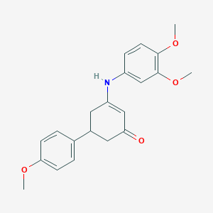 molecular formula C21H23NO4 B4971313 3-[(3,4-dimethoxyphenyl)amino]-5-(4-methoxyphenyl)-2-cyclohexen-1-one 