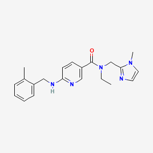 molecular formula C21H25N5O B4971326 N-ethyl-6-[(2-methylbenzyl)amino]-N-[(1-methyl-1H-imidazol-2-yl)methyl]nicotinamide 