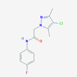 molecular formula C13H13ClFN3O B497137 2-(4-chloro-3,5-dimethyl-1H-pyrazol-1-yl)-N-(4-fluorophenyl)acetamide 