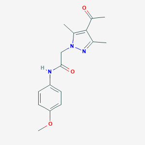molecular formula C16H19N3O3 B497138 2-(4-acetyl-3,5-dimethyl-1H-pyrazol-1-yl)-N-(4-methoxyphenyl)acetamide CAS No. 957495-26-0